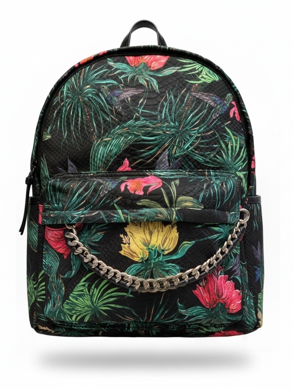 Victoria's Secret Black Floral Backpack with Pink, Yellow & Green Accents
